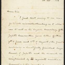 Digital Copy - Letter, Secretary, Royal Astronomical Society to George Denton Hirst, 30 Nov 1876