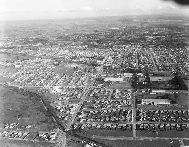 Monochrome aerial image of a suburb.