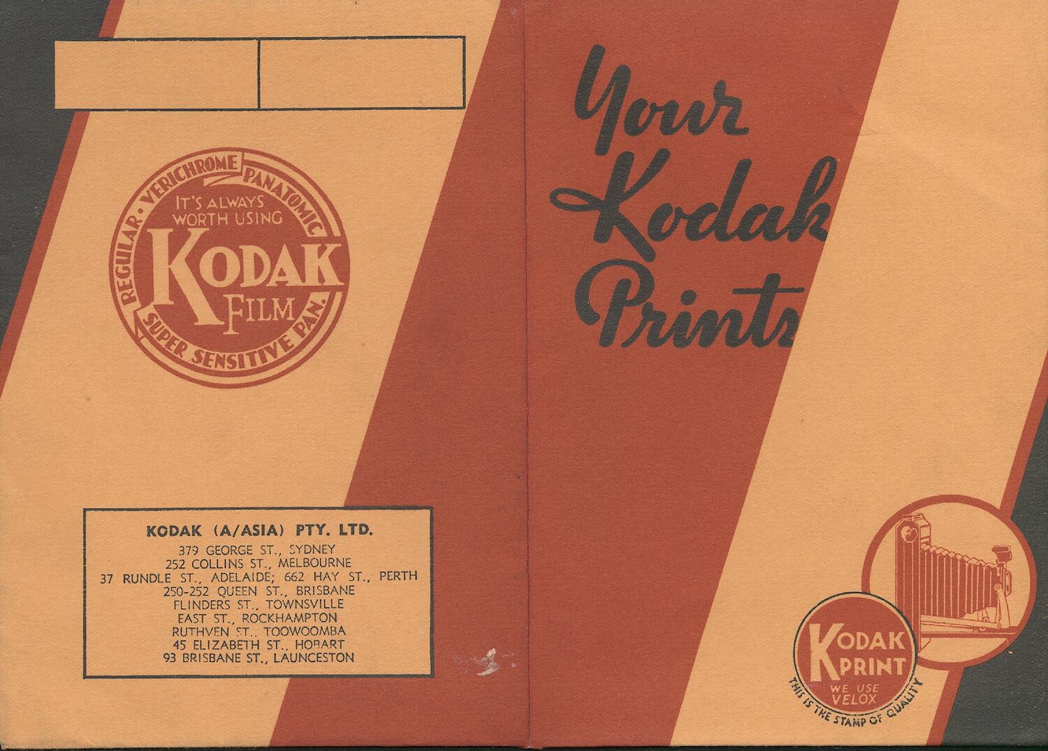 Film Wallet Kodak Australasia Pty Ltd, 'Your Kodak Prints', circa