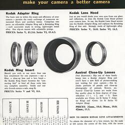 Printed page with text and photographs of lenses.