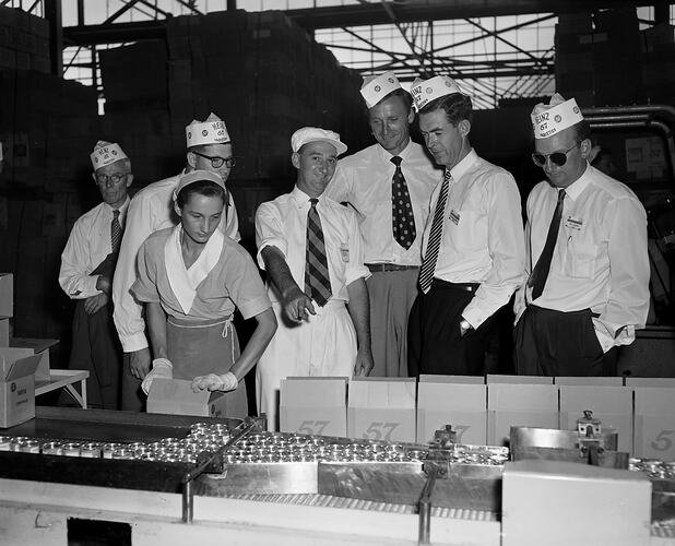 H.J. Heinz Company, Men Watching a Production Line, Dandenong, Victoria, 02 Mar 1960