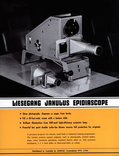 Printed page with text and photograph of projector.