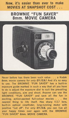 Small leaflet with text and photograph of camera.