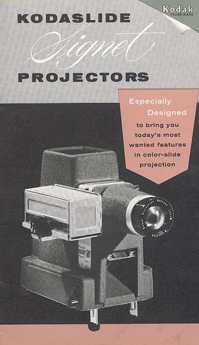 Leaflet cover with photograph of projector.