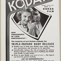Leaflet - Kodak Australasia Pty Ltd, 'With Body Release', 1930s