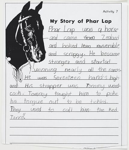 Letter - My Story of Phar Lap, Unknown, 1999