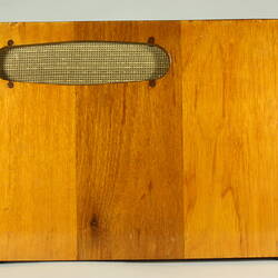 Control panel housed in wooden box.
