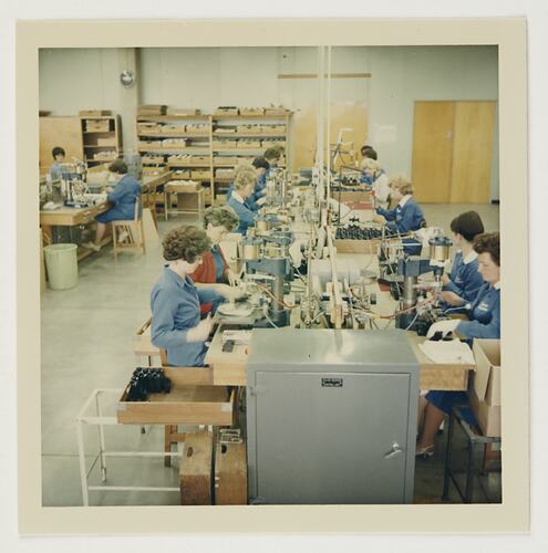 Slide 243, 'Extra Prints of Coburg Lecture', Assembly Line, Cameras, Reels & Sundries Department, Kodak Factory, Coburg, circa 1960s