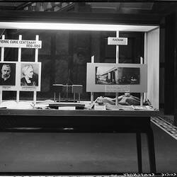 Glass Negative - Pierre Curie Centenary display, Museum of Applied Science (Science Museum), Melbourne, 1959