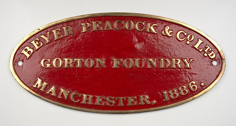Locomotive Builders Plate - Beyer Peacock & Co. Ltd., Manchester, England, 1886