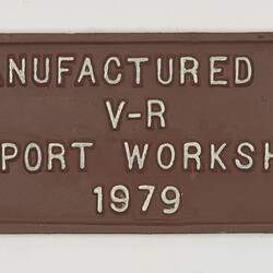 Rollingstock Builders Plate - Victorian Railways, Newport Workshops, 1979