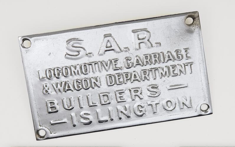 Rolling Stock Builders Plate - SA Government Railways