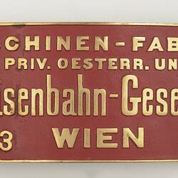 Locomotive Builders Plate - Staatseisenbahn-Gesellschaft, Vienna, Austria, 1927