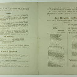 Programme - Opening Ceremony, Centennial International Exhibition, Melbourne, 1 August 1888