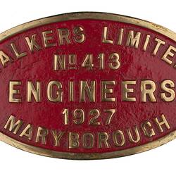 Locomotive Builders Plate - Walkers Ltd, Maryborough, Queensland, 1927