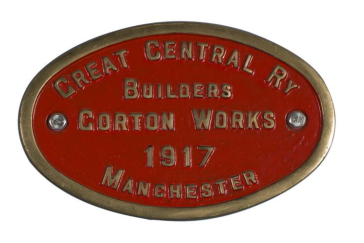 Locomotive Builders Plate - Great Central Railway, Gorton Works, Manchester, England, 1917