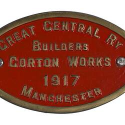Locomotive Builders Plate - Great Central Railway, Gorton Works, Manchester, England, 1917