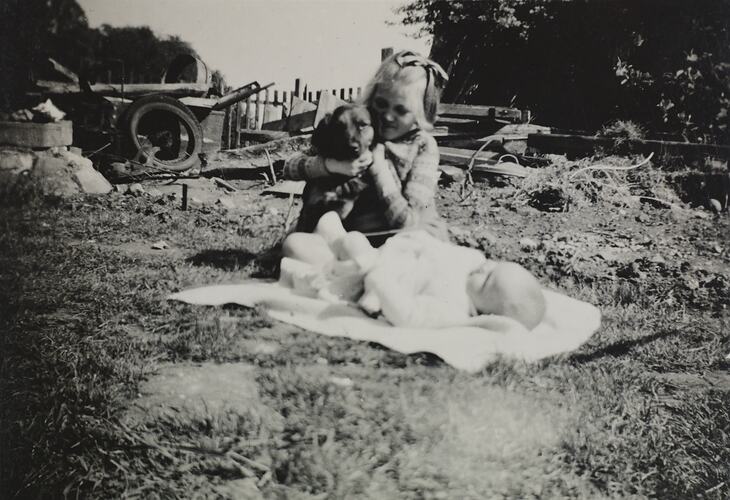 Hazel Hathaway with baby Merle Hathaway, Wing, England, September 1948
