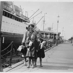 Joan, June & Brian Foster Ready to Sail, Liverpool Dock, England, 1955