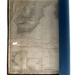 Partially unrolled ship navigational map/chart showing Africa and the Southern ocean.