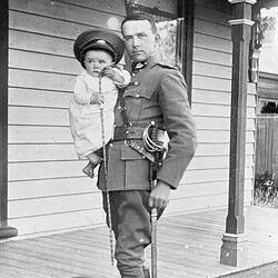 Negative - Officer & Baby on a Verandah, Horsham, Victoria, 1914