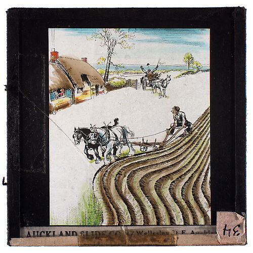 Lantern Slide - Universal Opportunity League, Horses Ploughing Field