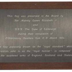 Presentation Plaque - Royal Standard, O'Shannassy Quarters, 1954