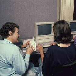 Digital Photograph - Students Using Logo to Program Apple IIE at Sunrise School, Melbourne Museum, 1989