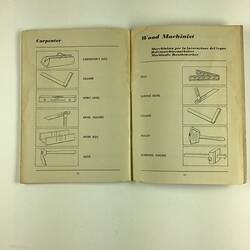 Open booklet, white pages with black printing.