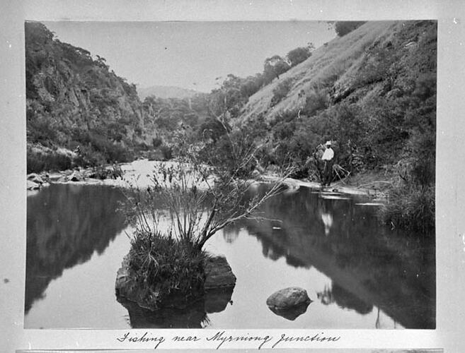 The Working Man's College Photo-Club. Camp-Outings. "WERRIBEE GORGE" Novembers 1895, 1896.  Fishing near Myrniong Junction