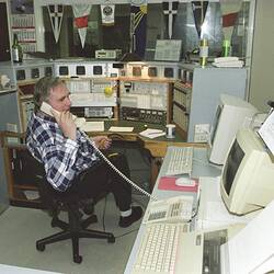 Photograph - Operator's Console & Personnel, Melbourne Coastal Radio Station, Cape Schanck, Victoria, 2002
