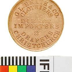 Token - 1 Penny, G.L. Beath & Co, Drapers, Christchurch, New Zealand, circa 1870