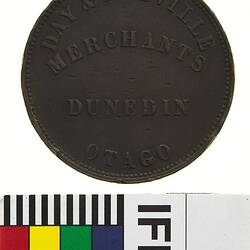 Token - 1 Penny, Day & Mieville, Merchants, Dunedin, Otago, New Zealand, 1857