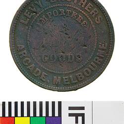 Token - 1 Penny, Levy Bros, Fancy Goods Importers, Melbourne, Victoria, Australia, 1855