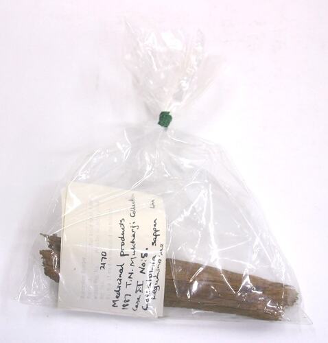 Bark sample with label in bag