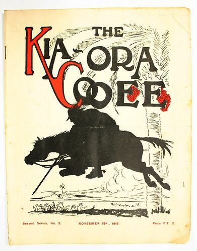 Front cover of printed magazine showing man on horse.