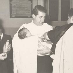 Digital Photograph - Dimitra Papadimitropoulos Anointed With Holy Oil By Priest at Baptism, Carlton, circa 1964