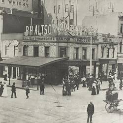 Digital Photograph - View of BH Altson Tobacconist, Corner of Collins & Elizabeth Streets, Melbourne, 1890s