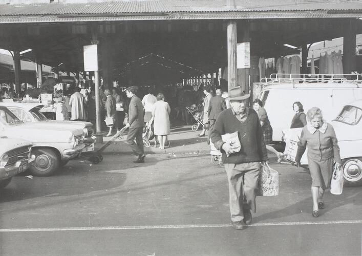 Digital Photograph - Shoppers Crossing Road at Queen Victoria Market, Melbourne, 1969