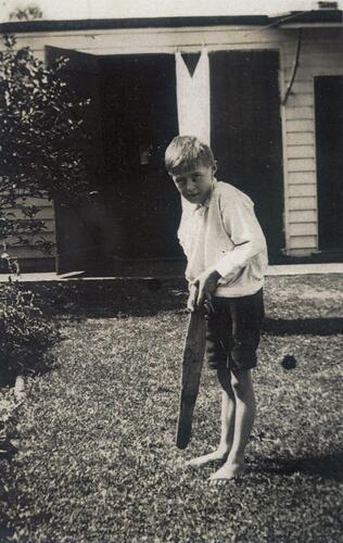 Digital Photograph - Boy with Makeshift Cricket Bat, Ocean Grove, 1922-1923