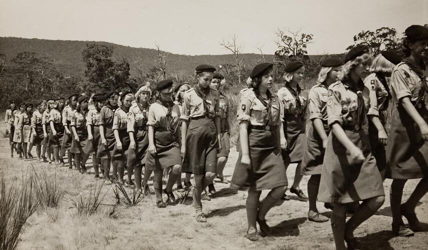 Digital Photograph - Plast' Ukrainian Girl Scouts Marching in Otway Ranges, 1963