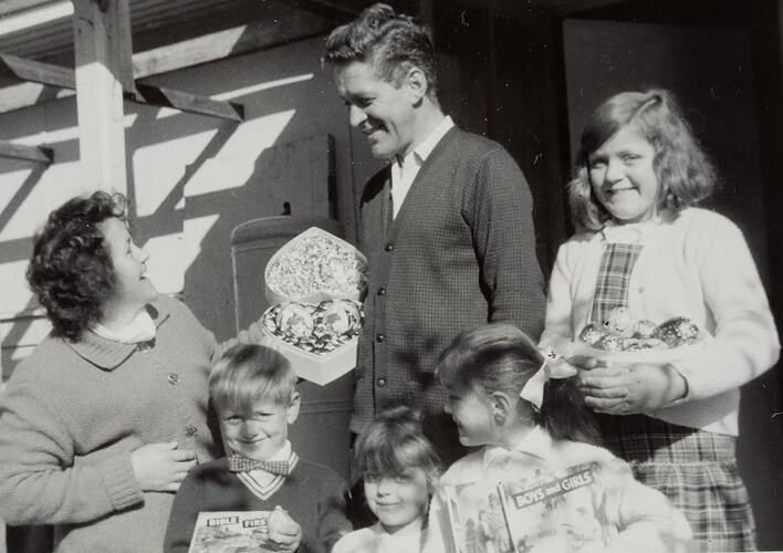Digital Photograph - Family Sharing Chocolate Easter Eggs, Easter Sunday, Ringwood East, 1963-1964