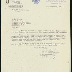 Typed, signed letter, blued printed letterhead, paper clip.