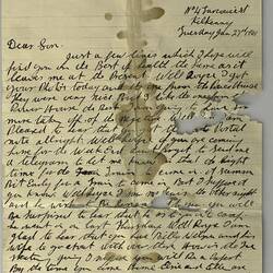 Letter - Roy Phillips to Son, Aircraftman Royce Phillips, Personal, 27 Jan 1941 (Damaged)