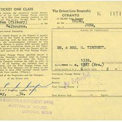 Passenger Ticket & Holder - Orient Line