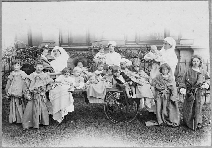 Nursing Staff & Children Outside the Exhibition Building, Melbourne, 1919