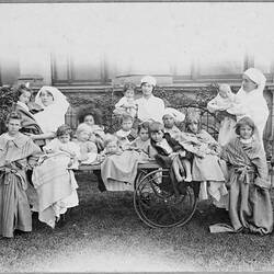 Photograph - Nursing Staff & Children Outside the Exhibition Building, Melbourne, 1919
