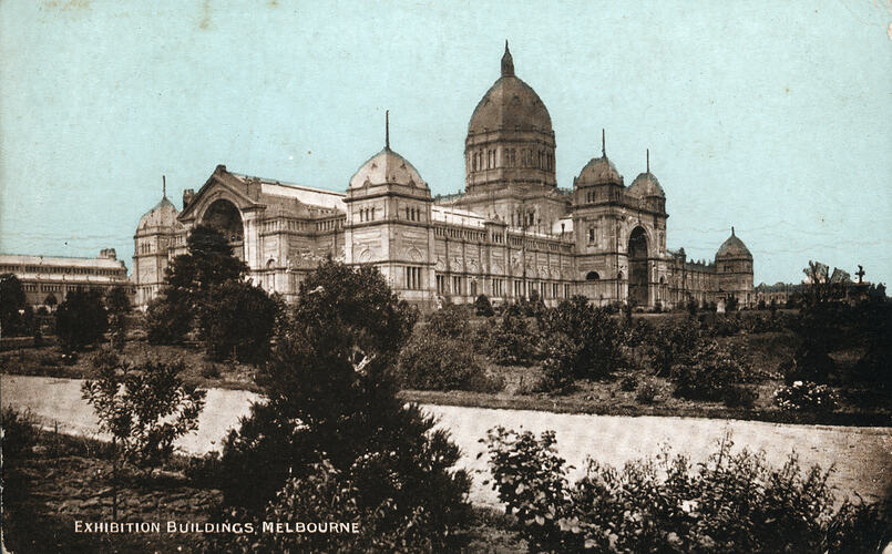 Postcard - South West Facade, Exhibition Building, Cole's Sunny Australia Series, Melbourne, 1905