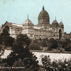 Postcard - South West Facade, Exhibition Building, Cole's Sunny Australia Series, Melbourne, 1905