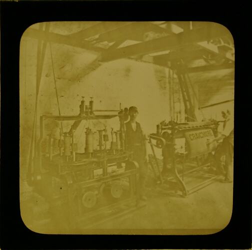 Lantern Slide - Royal Victorian Institute for the Blind, Two Boys in Workshop, circa 1900